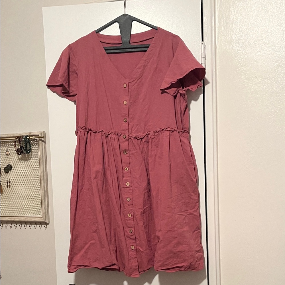 Women's Coral Pink Button-Down Dress